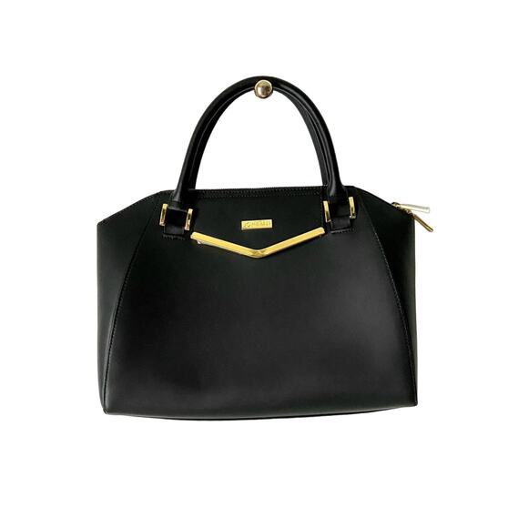 Joy & Iman Black Leather Satchel Purse - Picture 1 of 10